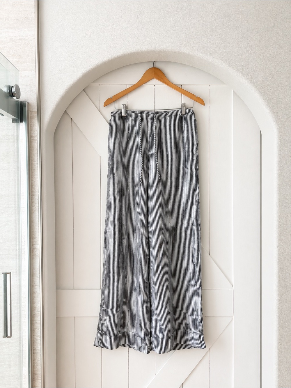 a new day Striped Wide-Leg linen pants  - Grey/White